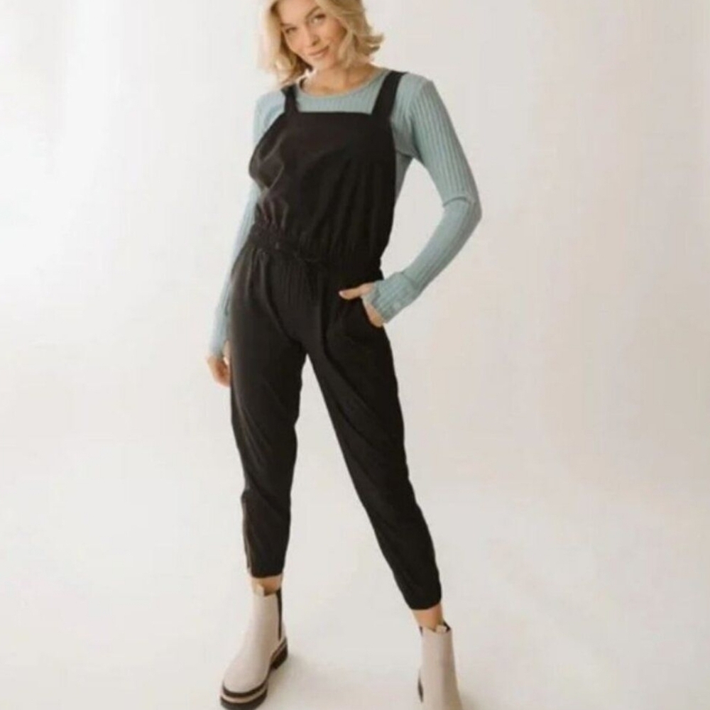 ALBION Black Classic Overalls Jumpsuit, Minimalist, Lightweight, Size XL